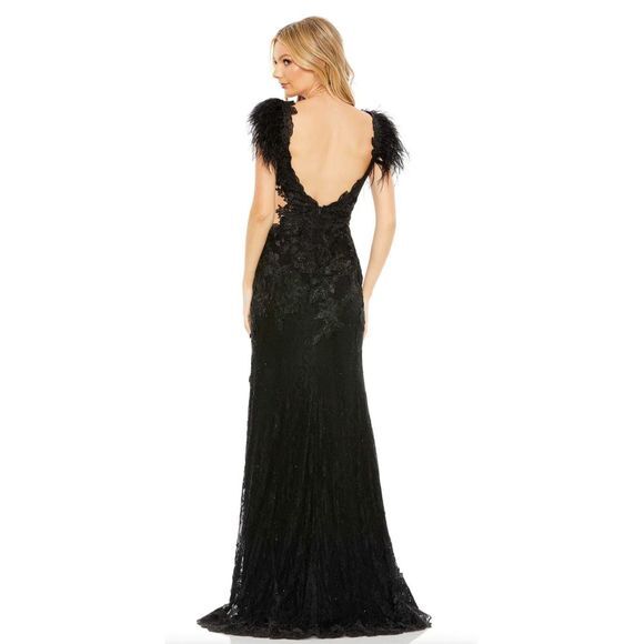 Mac Duggal 67782 Feather Cap Sleeve Lace Floral Applique Embellished Gown SIze 6 - Picture 6 of 14